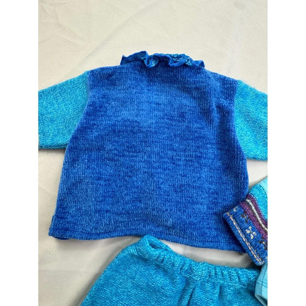Clayeux France Baby Girls Blue Knit 3 Piece Set Cardigan Top Pants 6M 67cm